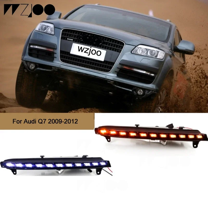 12V LED Daytime Running Light Fog Lamp Bulb For Audi Q7 2009-2012 Yellow Turn Signal Function Car DRL Waterproof Fog head Lamp