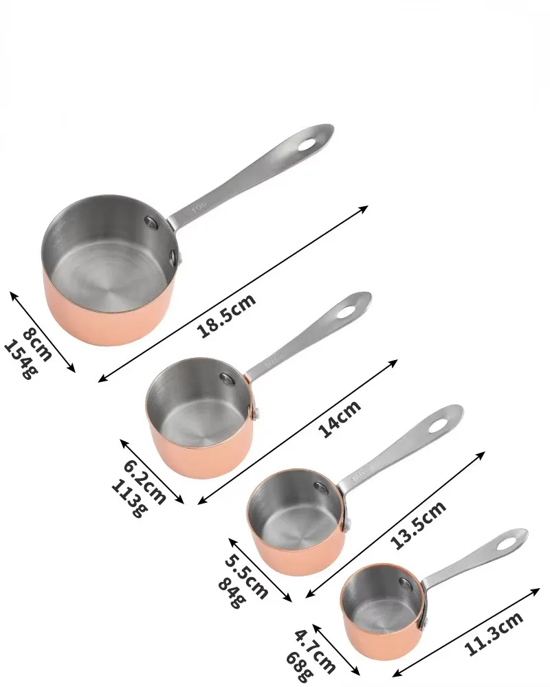 Measuring Cup Metal 304 Stainless Steel Thickened Long Handle Baking Measuring Spoon Copper Jigger Kitchen Accessories