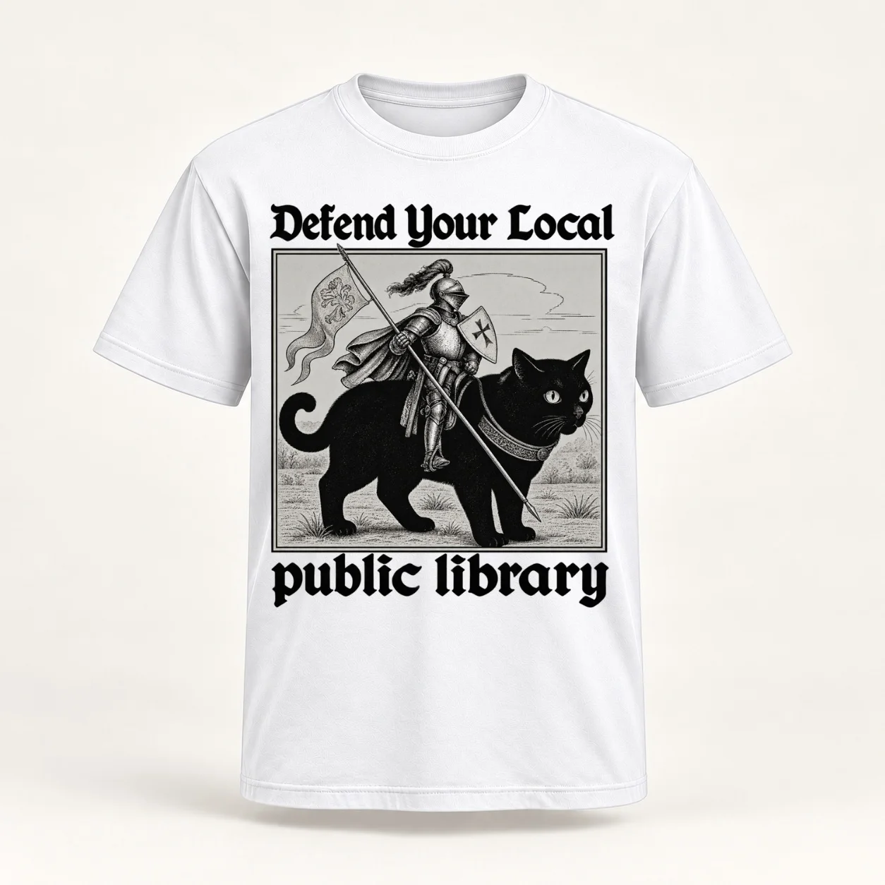 Defend Your Local Public Library Funny Knight Cat  Essential T-Shirt t shirts cotton 100% man t shirts graphic T-Shirt