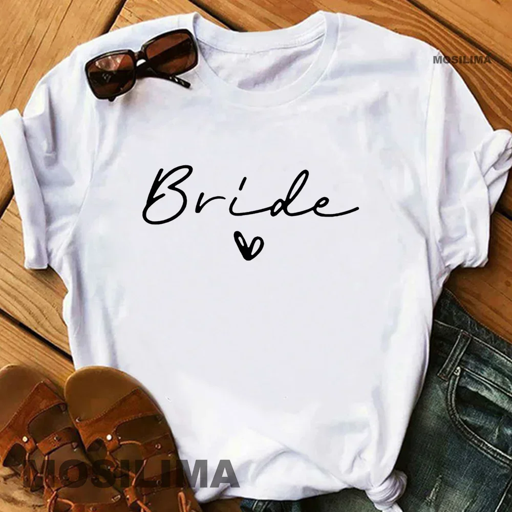 Femmes coton T-Shirt équipe mariée enterrement de vie de jeune fille douche poule fête demoiselle d'honneur impression T-Shirt 2024 filles mariage femmes hauts