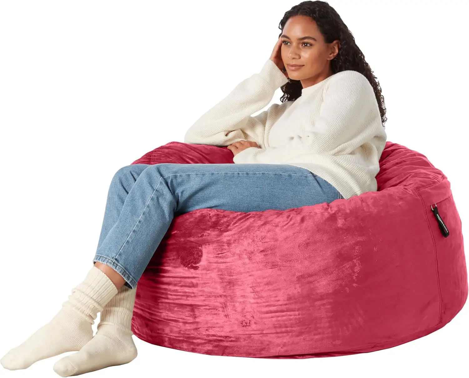 Amazon Basics Memory Foam Filled Bean Bag Chair With Microfiber Cover, 3 ft, Pink, Solid