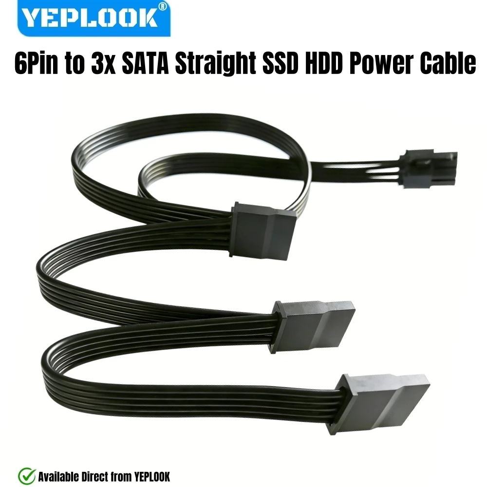 

6Pin to 3 SATA Straight, SSD HDD Power Cable for Corsair CX750, CX650, CX600, CX550, CX500, CX450, CX430 CX Series Modular Power