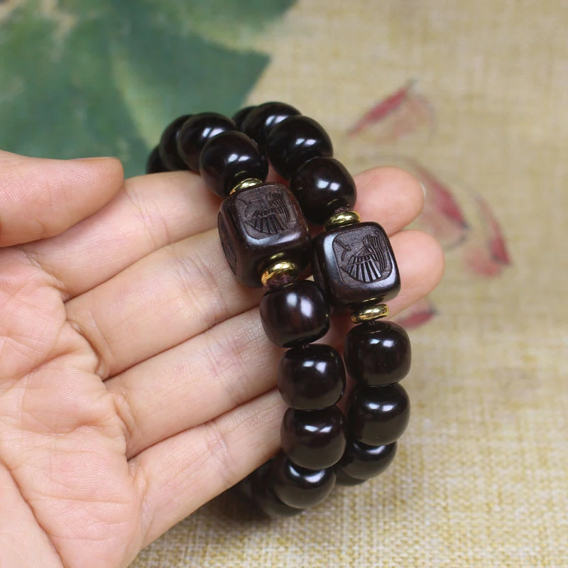 Ebony Old-Style Bead Bracelet - Smooth Sailing Buddhist Prayer Beads - Fashionable Bracelet for Men and Women