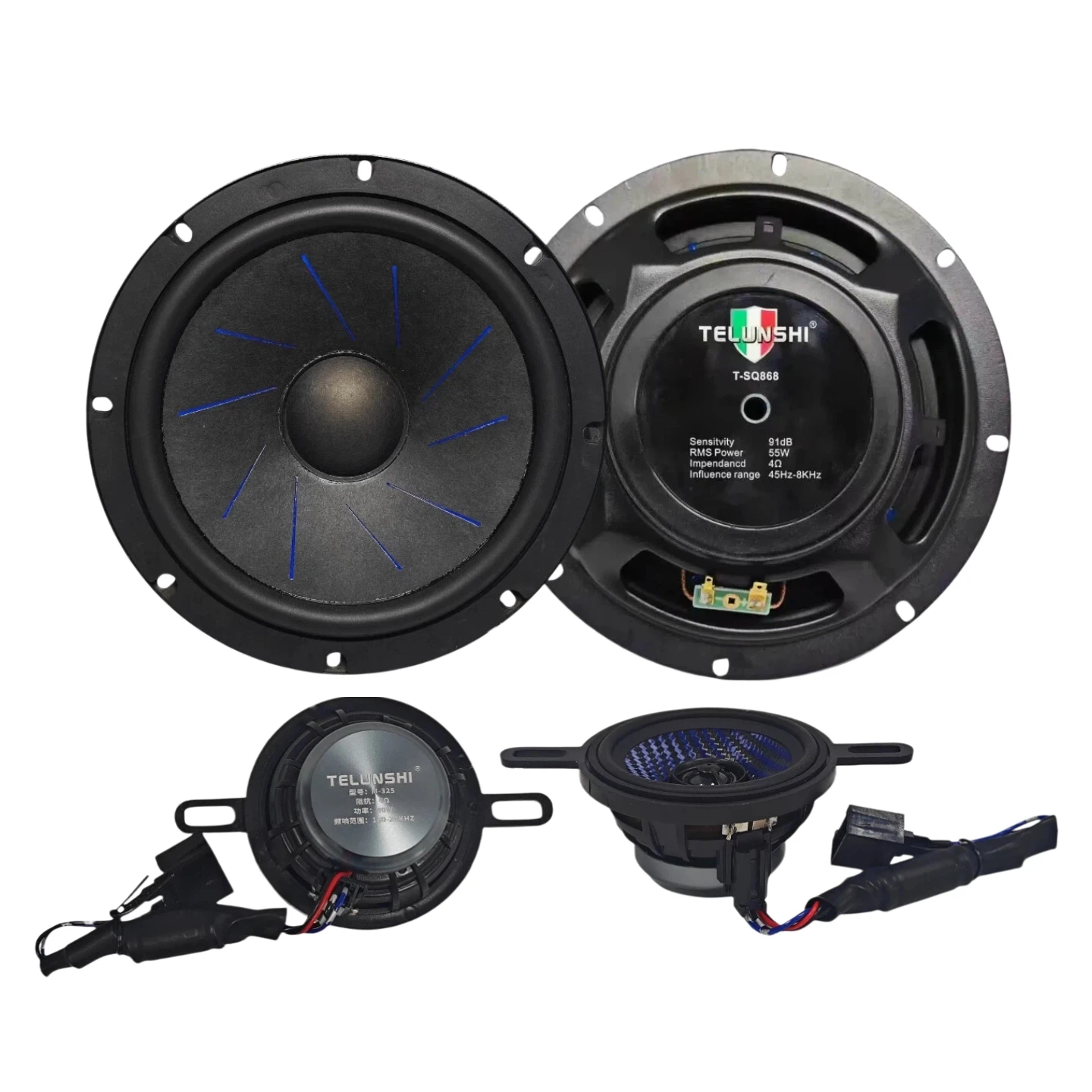 8 Inch Point Source 3 Way Component Car Speaker with 3 Inch Coaxial Driver, HiFi Sound and Powerful Bass for Vehicle Audio