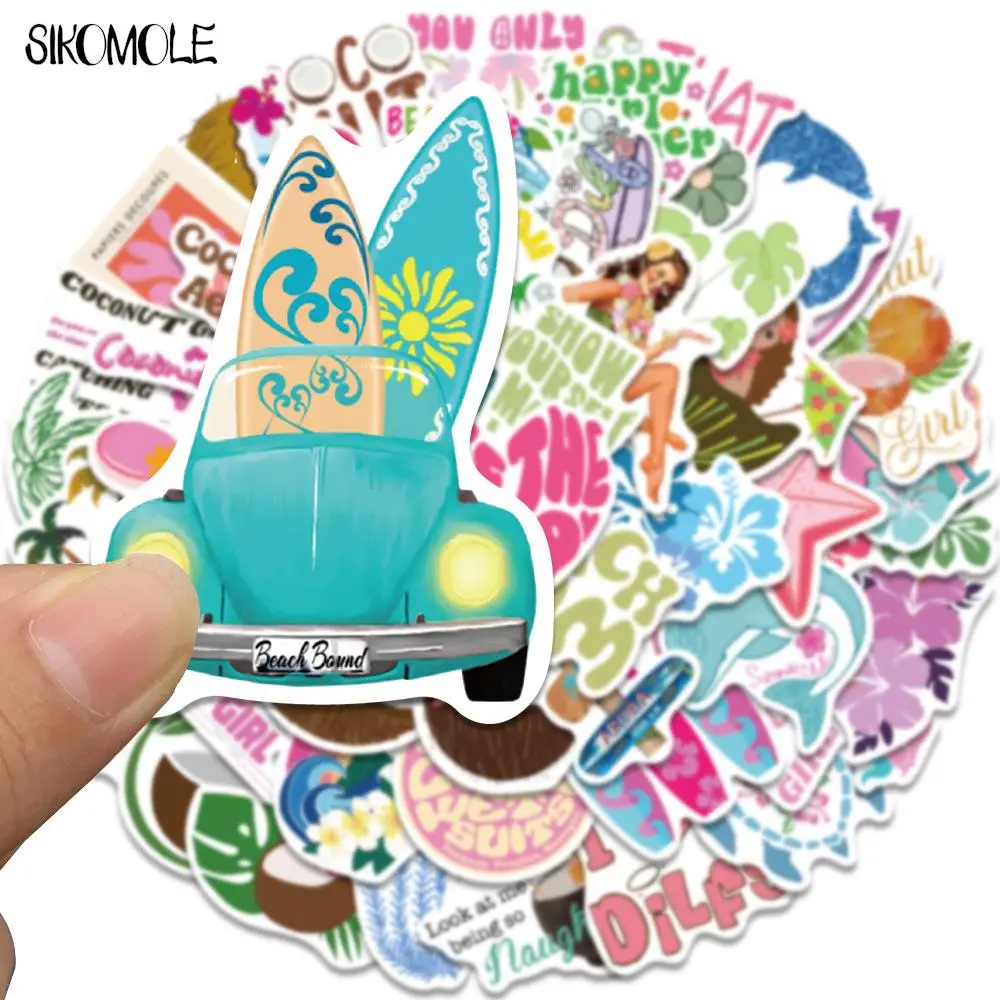 10/30/50PCS Cartoon Summer Coconut Girl Beach Graffiti Stickers Kawaii DIY Travel Luggage Guitar Fridge Laptop Sticker Kid Decal