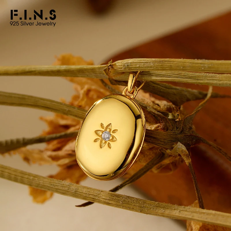 

F.I.N.S S925 Sterling Silver Glow Star Oval Heart Only Pendant Openable Album DIY Photo Locket Pendant Charms Necklace Jewelry