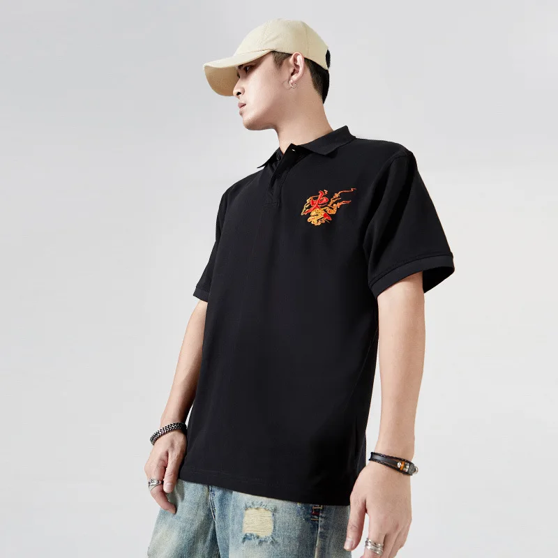 Heavy Industry Embroidery Phoenix POLO Shirt Short Sleeve Large China-Chic Chinese Style Cotton Polo Men's T-shirt Top