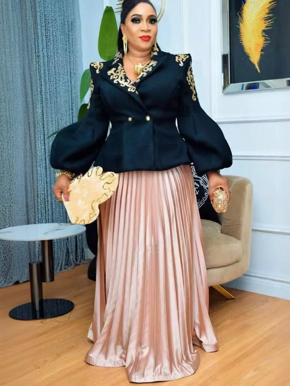 الملابس الأفريقية للنساء 2 قطعة مجموعات بلوزات والتنانير الدعاوى Dashiki أنقرة الترتر ثوب حجم كبير وتتسابق فساتين حفلات الزفاف