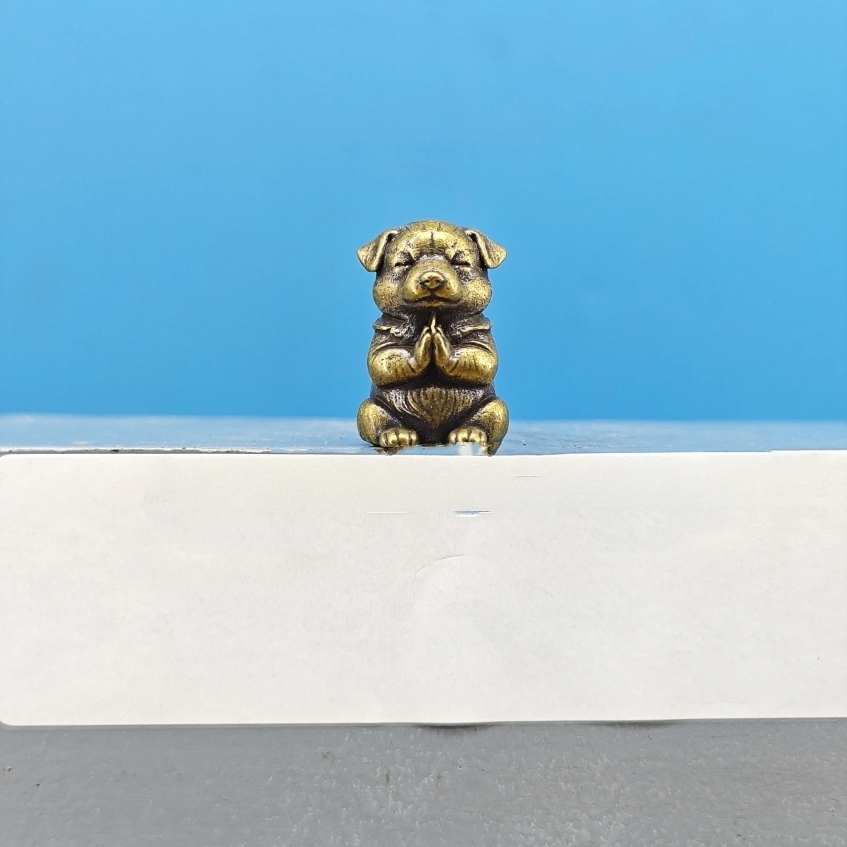 Vintage Brass Wishing Puppy Mini Figurine Cute Dog Ornament Moss Bonsai Tea Tray Desktop Car Interior Decor Gift