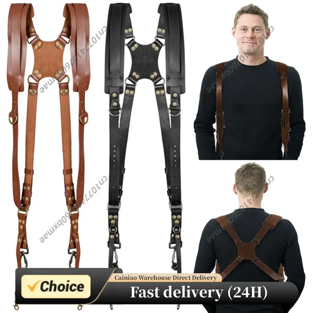 Universal Dual Camera Leather Strap Double Cameras Washable Harness Adjustable Carry Shoulder Straps For DSLR/SLR Cam Accessorie