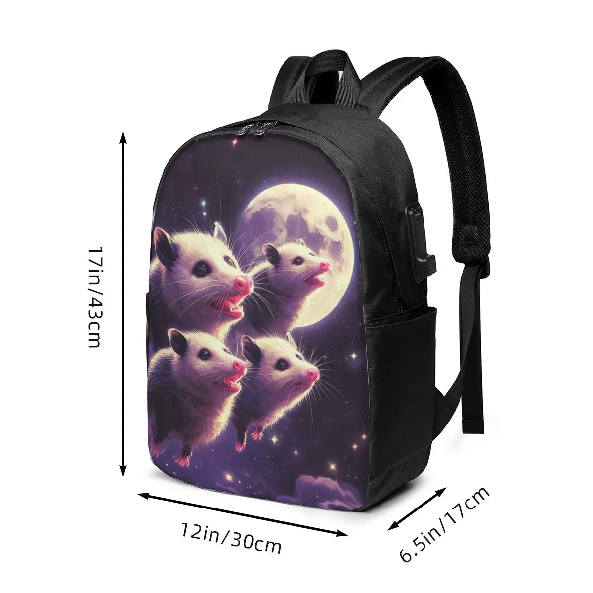 Vibrant Opossum Moonlit Night Backpack Travel Notebook Bag Computer College Student School Bag Laptop Shoulder Bags Men Women