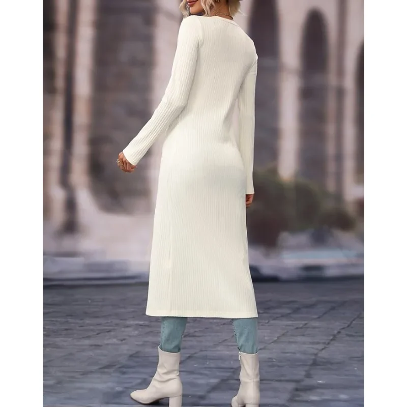 BWQ Knitted Cardigan Trench Women Long Sleeve Long Niche Slim-fit Dress Sunscreen Air-conditioned Shirts Cardigan Outwear