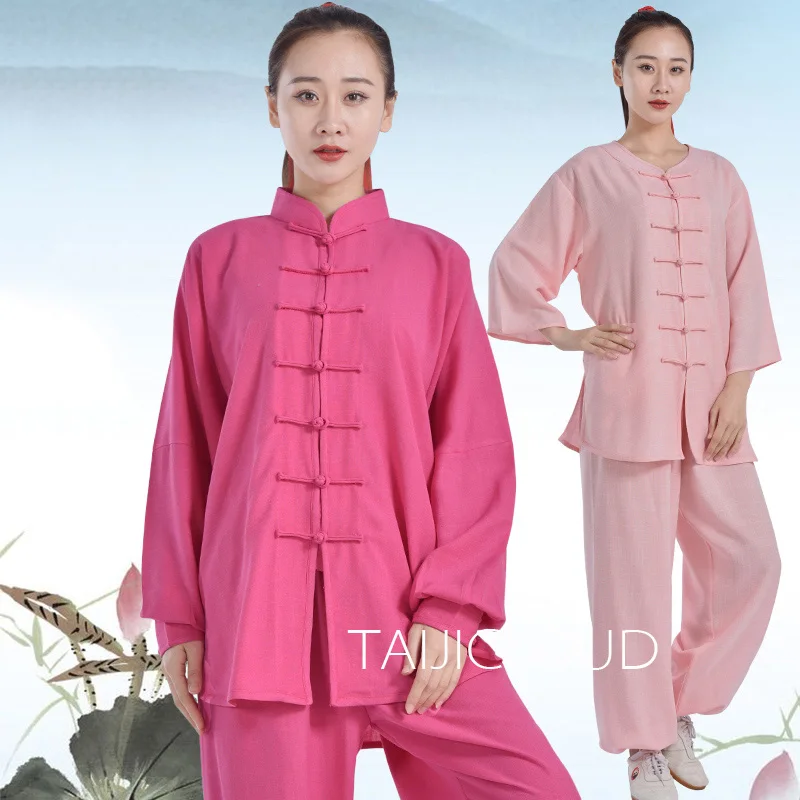 

Летний костюм для тай-чи из хлопка и льна 2024, женская/мужская униформа для тренировок и выступлений по боевым искусствам, кунг-фу