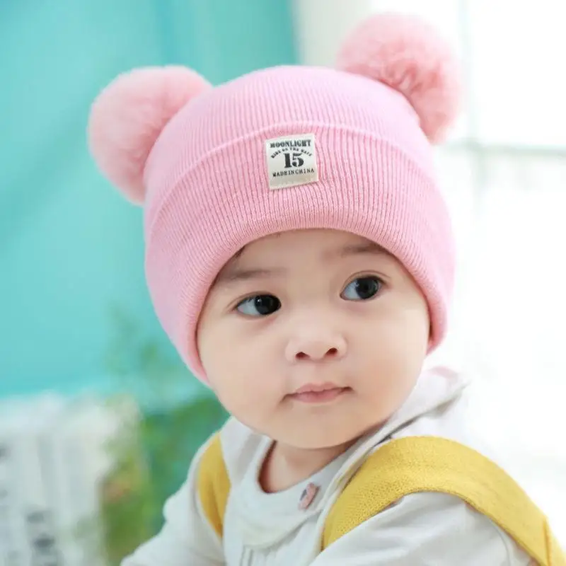 Winter Spring Crochet Baby Hat Soft Pompom Infant Girls Boys Cap Beanie Solid Color Kids Knitted Warm Ear Protection Bonnet Hat