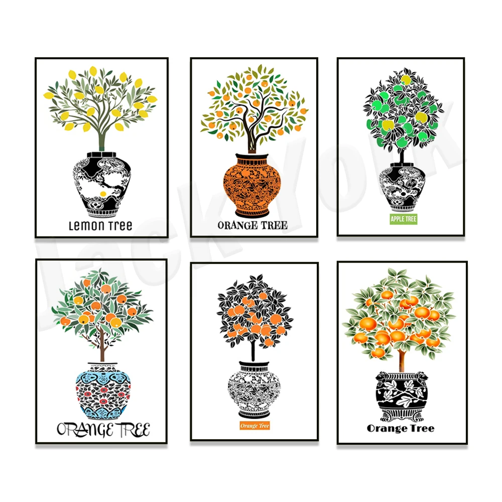 Orange fruit, orange tree, citrus poster, apple print, tree, lemon fruit, lemon tree print, fruit illustration, kitchen decor