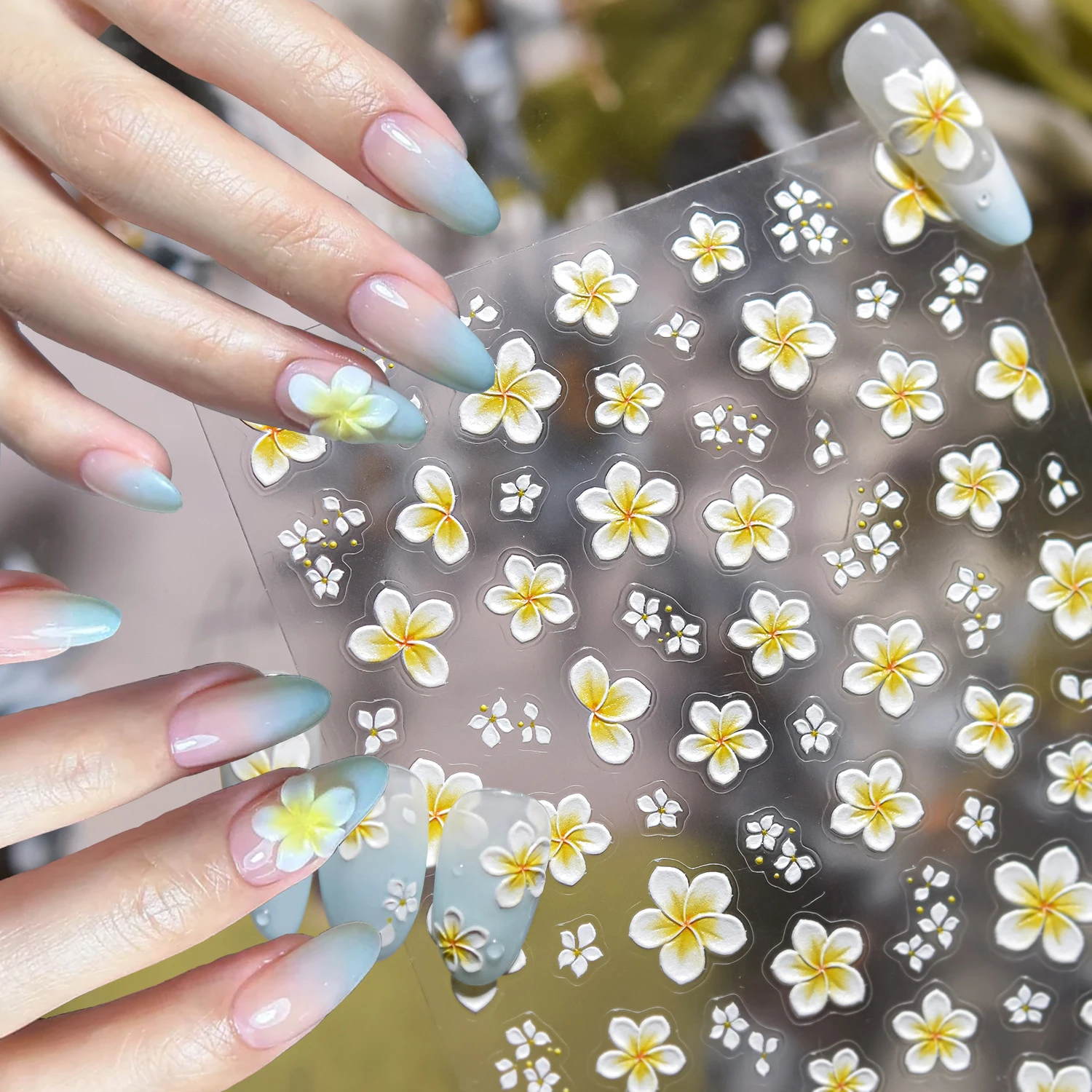 1pcs Gold Foil Dried Flower Relief Nail Stickers Colorful Oil Painting Flowers Fairy Nail Decals Frosted Floral Manicure Sliders