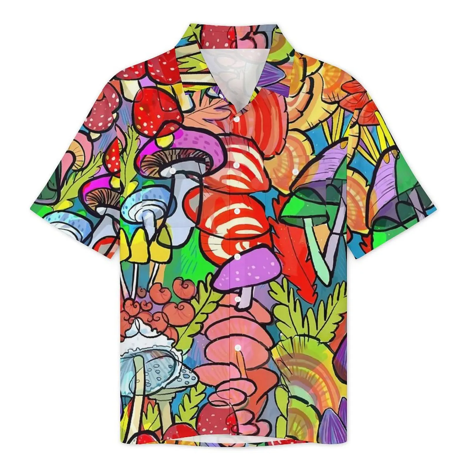 Summer Shirt Vacation Forest Appeared Blouses Colorful Mushroom Elegant Casual Shirts Men Short Sleeves Harajuku Oversized Tops