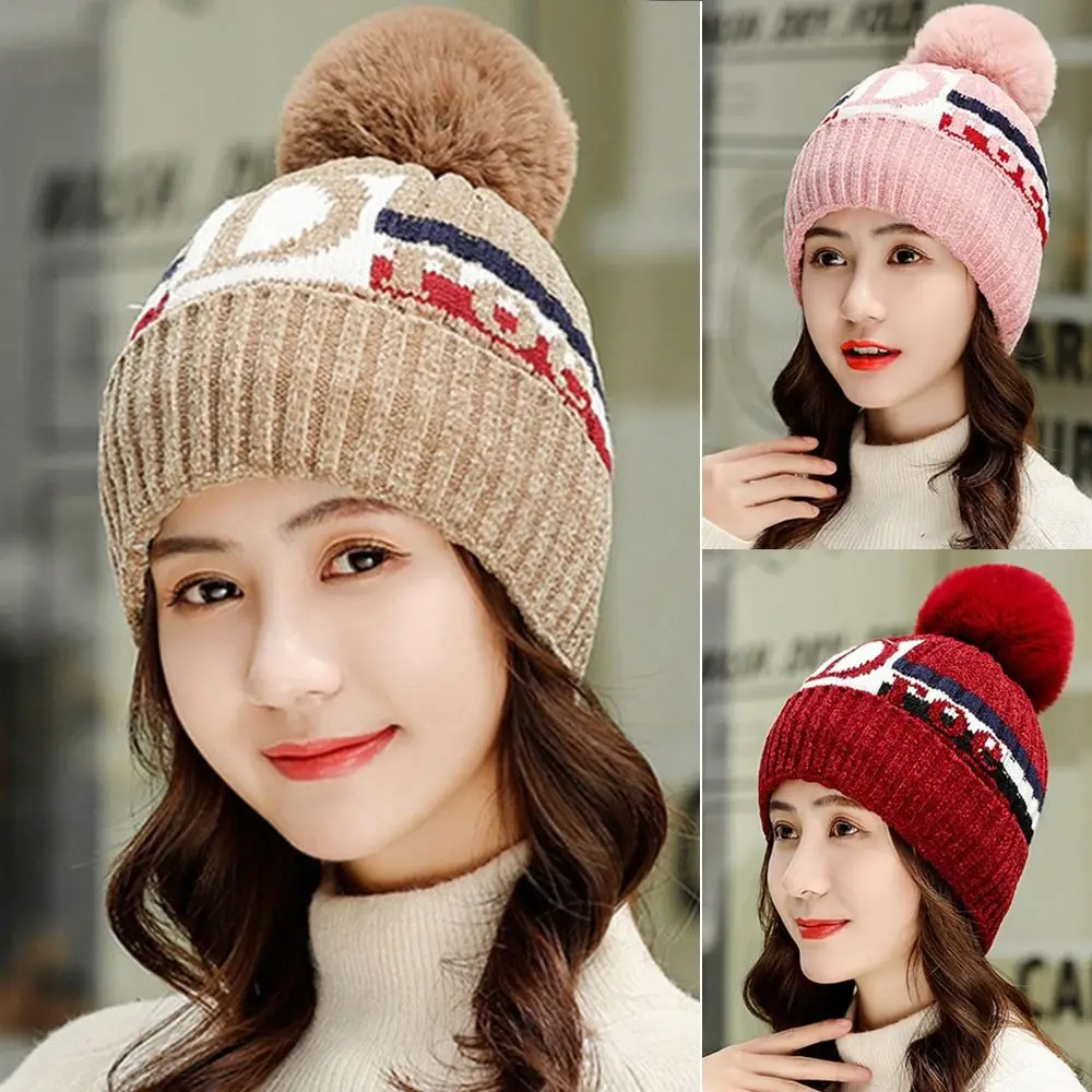 Casual Thick Warm Women's Beanies Scarf Set Windproof Keep Warm Knitted Hat With Scarf Skullies Beanies Winter