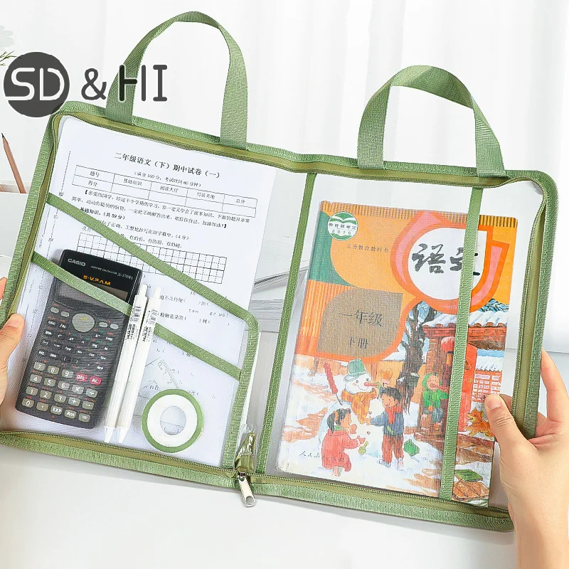 Transparent Document Bag Stationery Storage Folder File Mesh Zipper Pouch Zip File Folders School Office Supplies Stationary