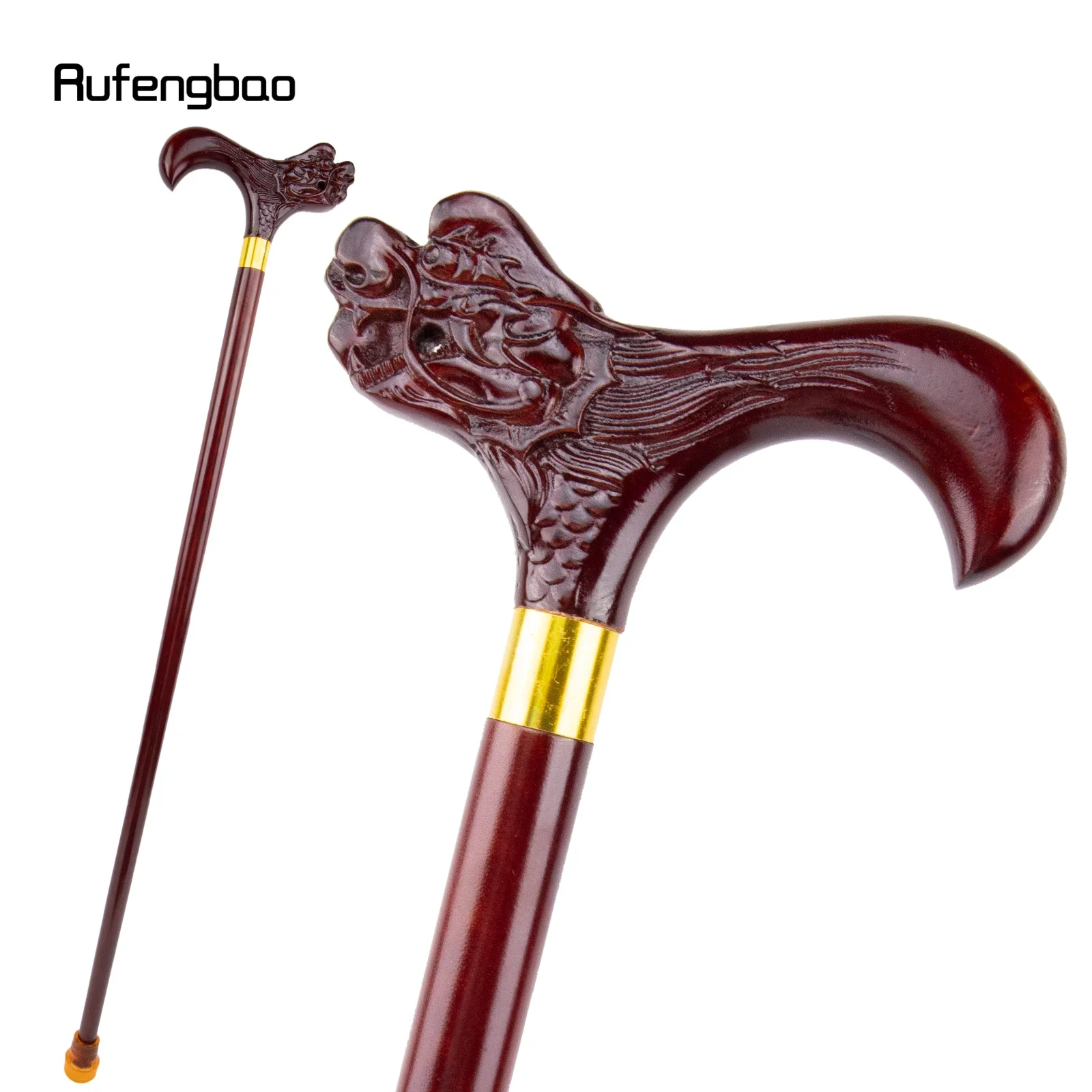 

Brown Dragon Wooden Single Joint Fashion Walking Stick Decorative Cospaly Cane Halloween Mace Crutch Wand Crosier 96cm