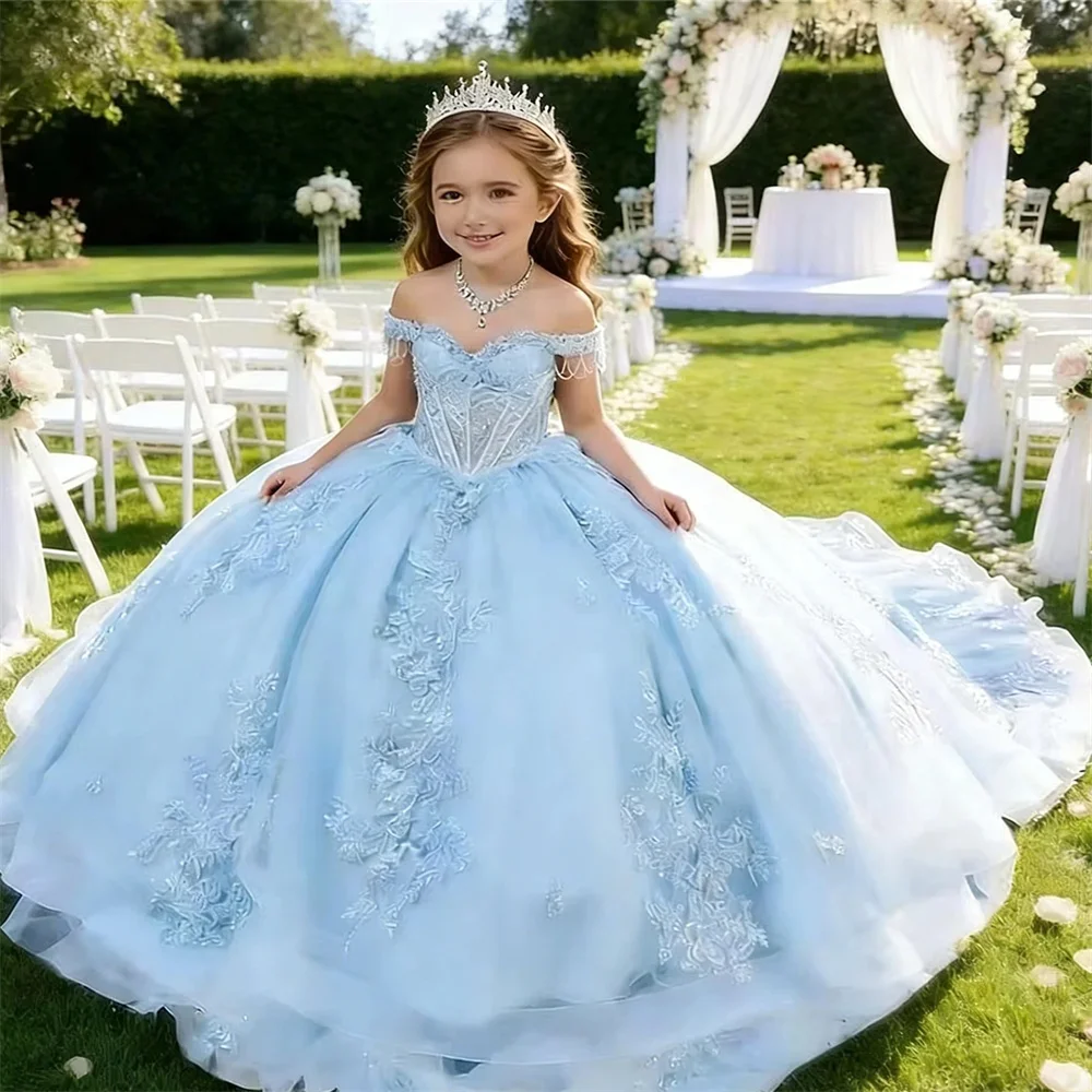 

Luxury Strapless Off The Shoulder Flower Girl Dress Pleat Floor Length Customized Long Ball First Communion Dress New 2026