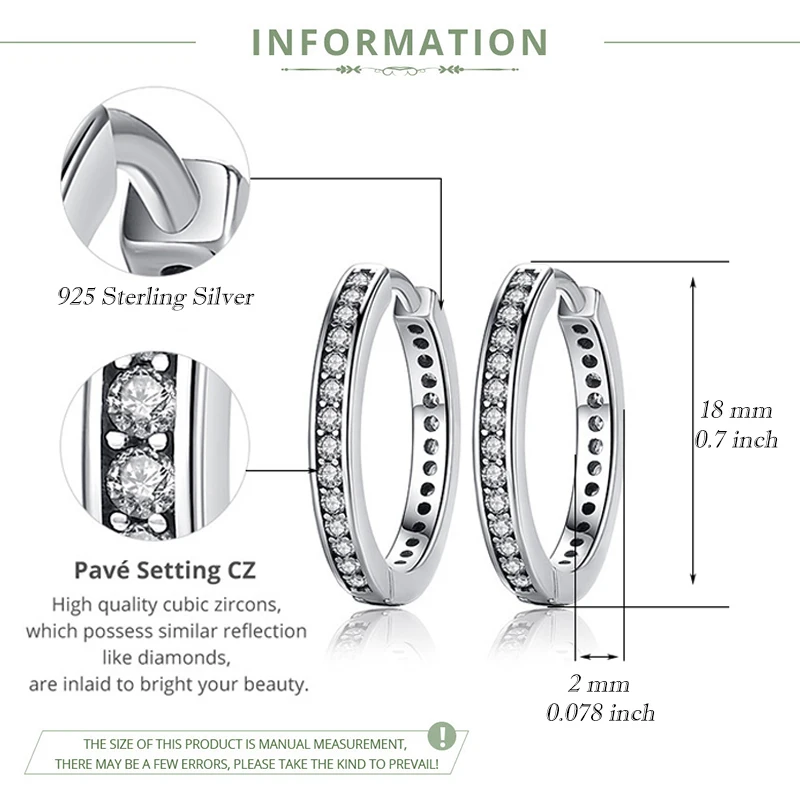 BAMOER 925 Sterling Silver CZ Simple Female Hoop Earrings Jewelry for Women Sterling Silver Jewelry PAS456 image 4