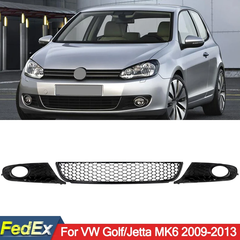 

Front Lower Grille & Fog Light Grills Assembly Fit For VW Golf MK6 2009-2013 Black Air Inlet Mesh Grills Body Kit