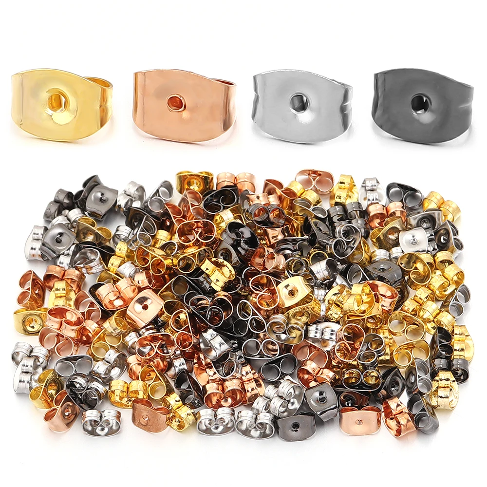 100-200 Stück 4,5x6mm Edelstahl-Schmetterlings-Ohrring-Sicherheitsverschlüsse Metall-Ohrstecker für Schmuckherstellung DIY Ohrring-Zubehör