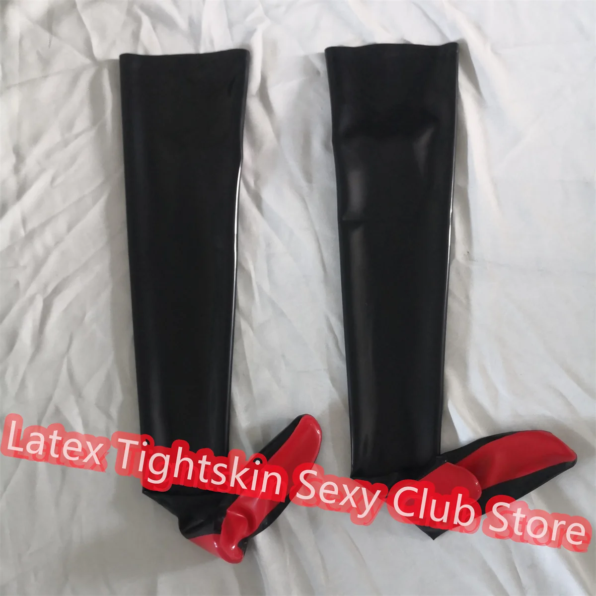 Latex Rubber Gummi Back Red Bow Strip Stocking with Trmis Custom Made 0.4mm