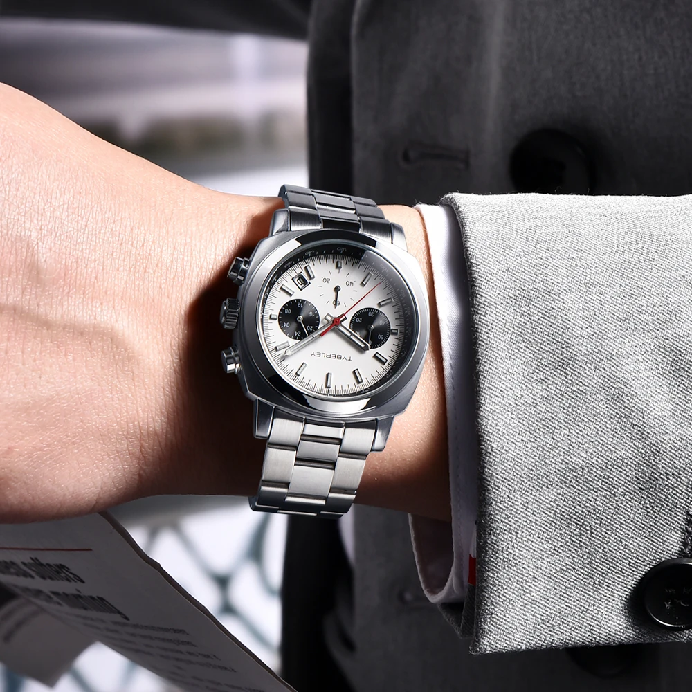 TYBERLEY Mens Watch 2024 New Chronograph Japan VD53 Movt luminous calendar Hard glass mirror Quartz Watch Relรณgios Masculinos