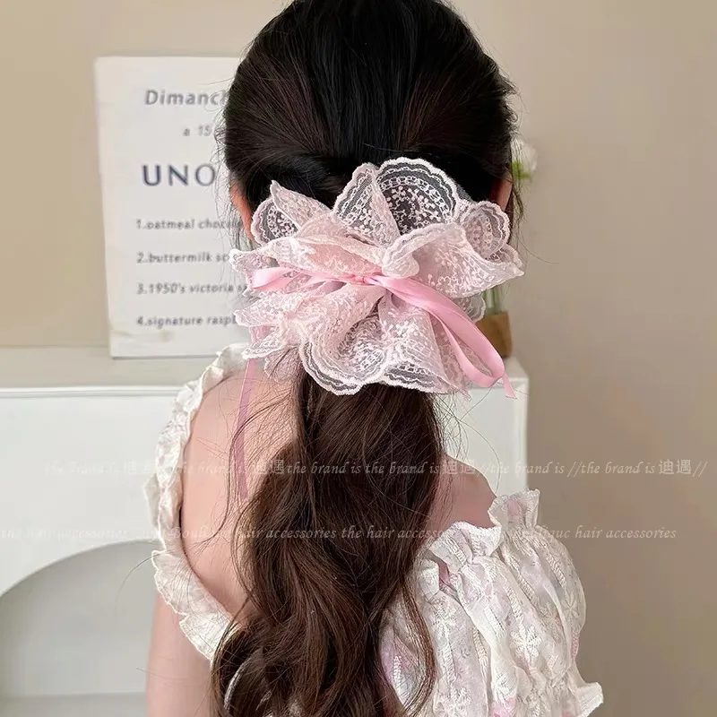 Sweet Double Layered Lace Flower Hair Scrunchies For Women  display picture 1