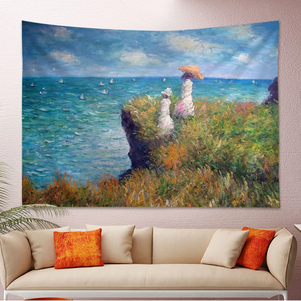 

Claude Monet Painting Art Anime Tapestry Hippie Flower Wall Carpets Dorm Decor Cheap Hippie Wall Hanging