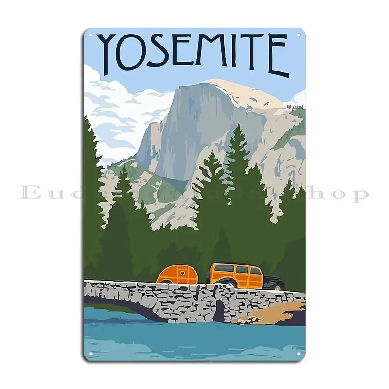 Vintage Yosemite Merced River Travel Metal Plaque Kitchen Design Wall Cave Design Living Room Tin Sign Poster