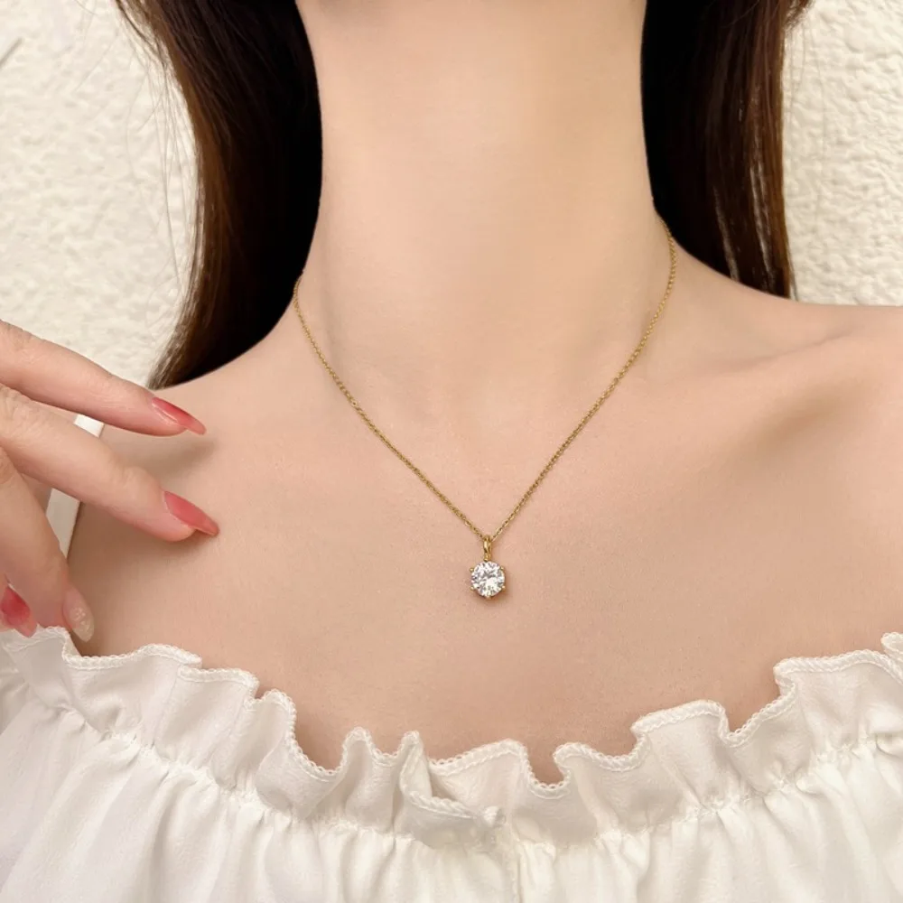 Simple Exquisite Circle High Quality 5A Zircon Pendant Necklace for Women Stainless Steel Fashion Versatile Commuting Jewelry