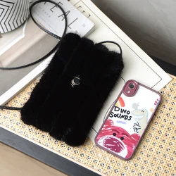 Stylish New Real Fur Mini Shoulder Bag Women's Luxury Mink Fur Mobile Phone Bag Winter Drawstring Closed Fur Crossbody Bag