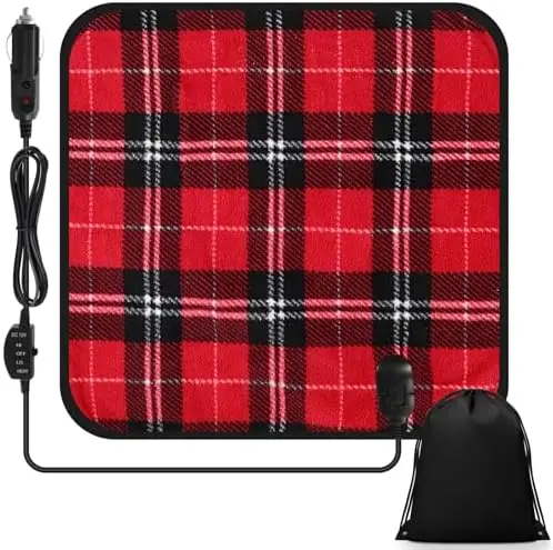 

Автомобильное одеяло с подогревом Tuanse 16"x16" 12V с контроллером и сумкой для хранения - черно-красно-белая клетка