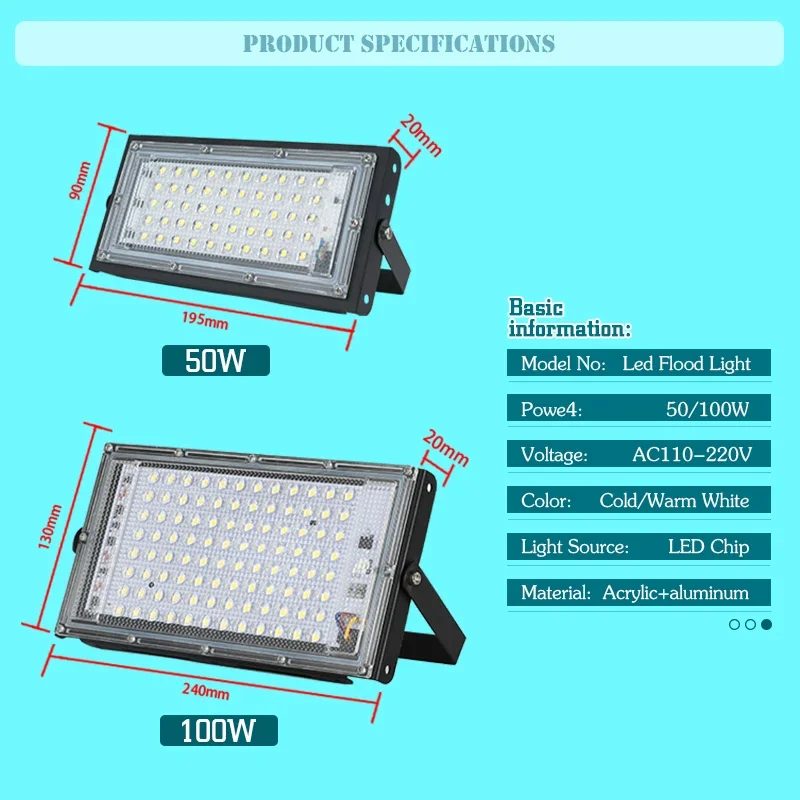 High Quality Flood Light 50W 100W LED Floodlight White Warm Light AC 110V 220V IP65 Spotlight Outdoor Lighting Floor Lamp