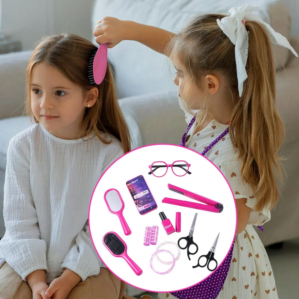 

9/13/17Pcs Princess Dress Up Hair Dryer and Haircut Toy Kit Straight Hair Stick Curler Hair Salon Toy Kit Curling Iron