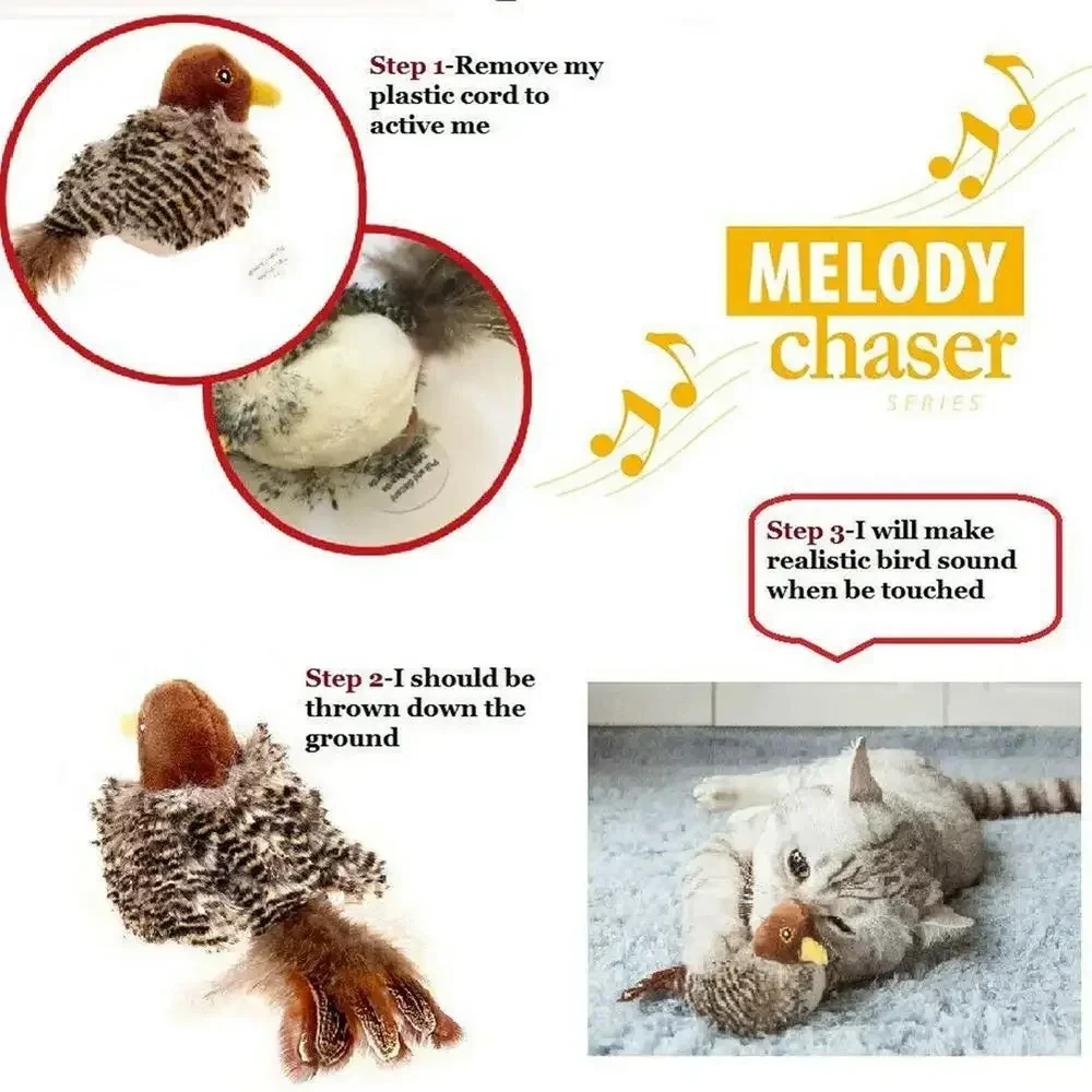 Cat Toys Interactive Electric Squeaky Simulation Bird Plush Pets Teasing Toys Vivid Chirping Simulation Bird Catnip Kitten Toys