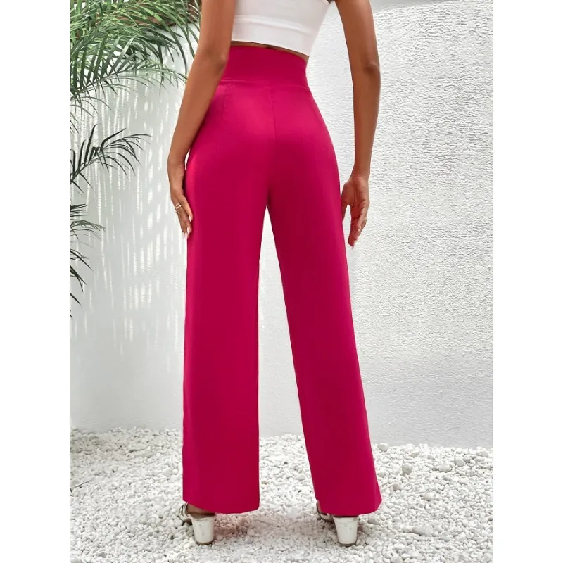 Pantalones de pierna ancha para mujer, botón decorativo, Color sólido, versátil, nuevo