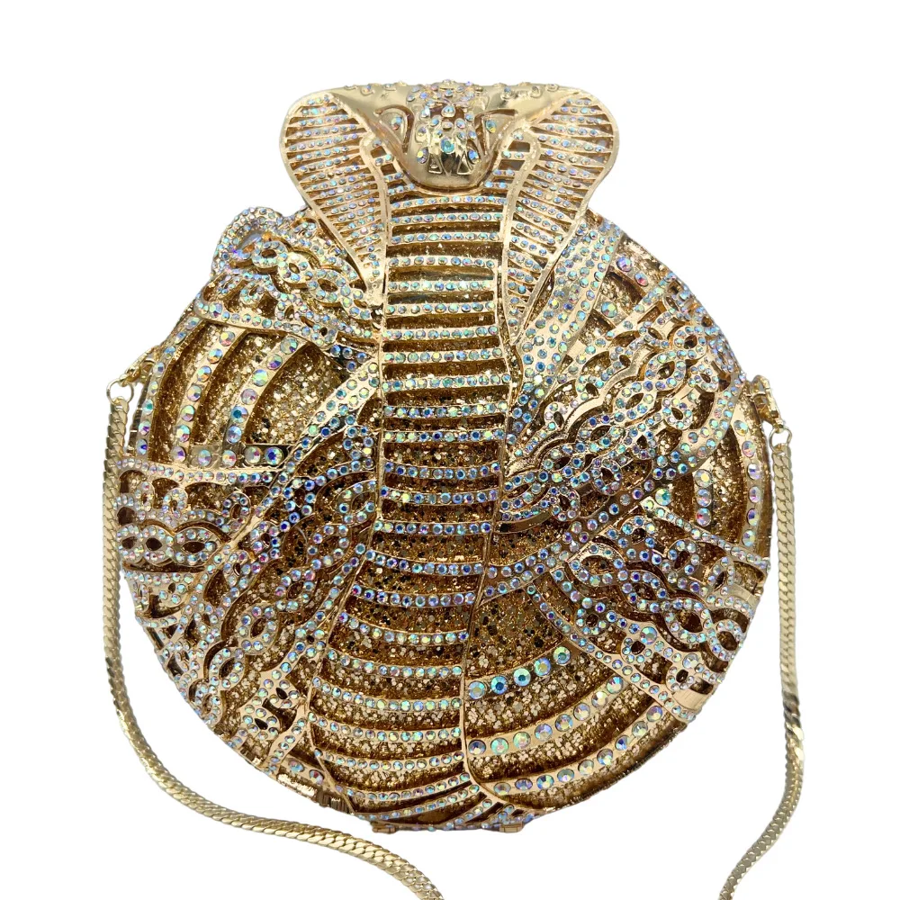 

New Sparkling Naja Clutch Bag for Women Elegant Rhinestone Snake Hollowout Design Party Wedding Evening Clutch Purse