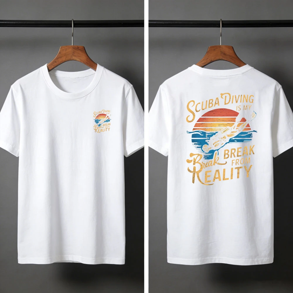 Scuba Diving Is My Break From Reality Summer Men T-Shirt Vintage 2-sided Design Casual Wear for Beach Outdoor Activities Clothes