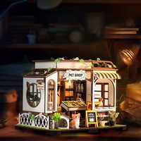 DIY Wooden Pet Shop Cottage Doll Houses Miniature Model Kits Dollhouse with Furniture LED Lights for Friends Birthday Gifts