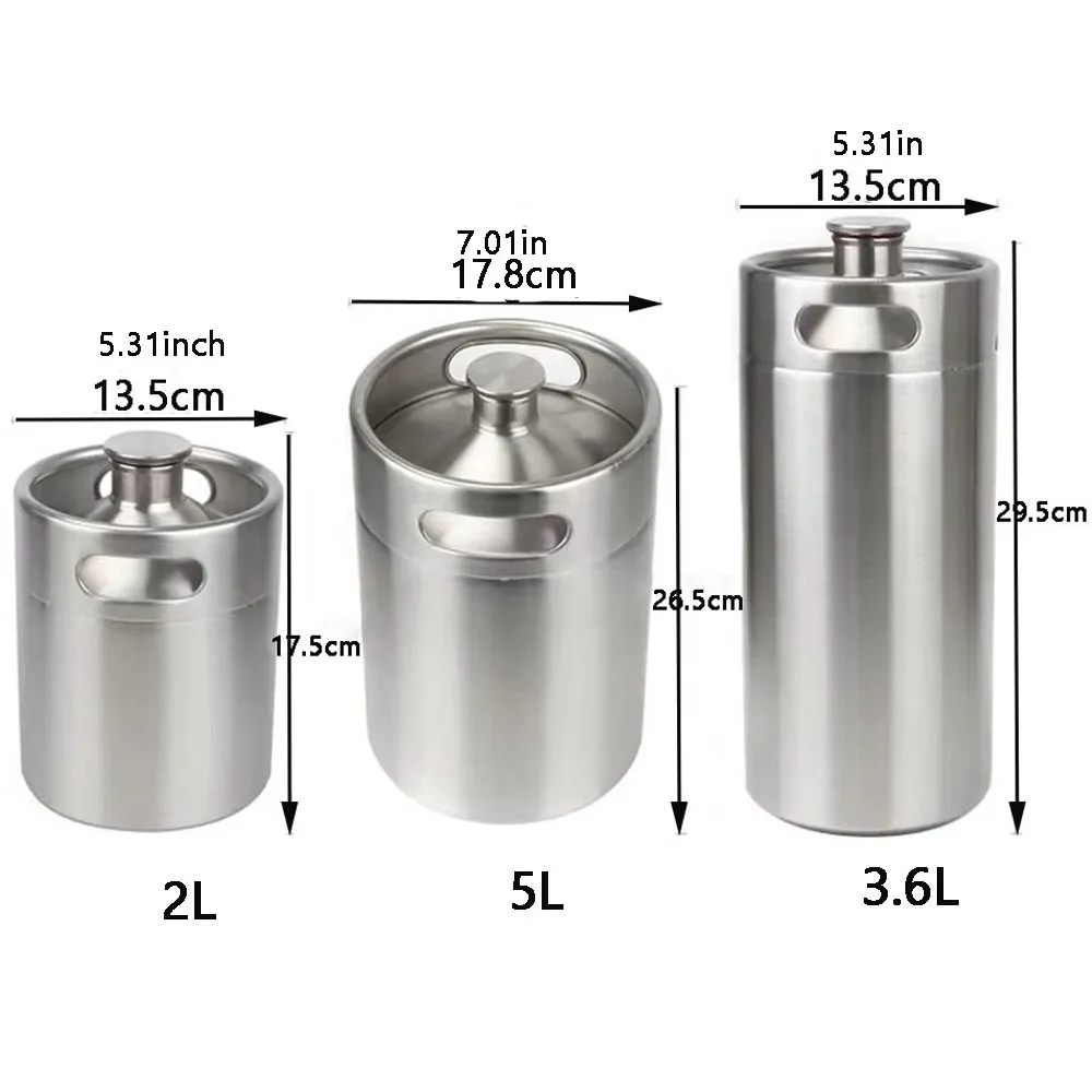 10/5/3.6/2L Mini Beer Keg Stainless Steel Pressurized Growler for Craft Beer Dispenser System Home Brew Brewing