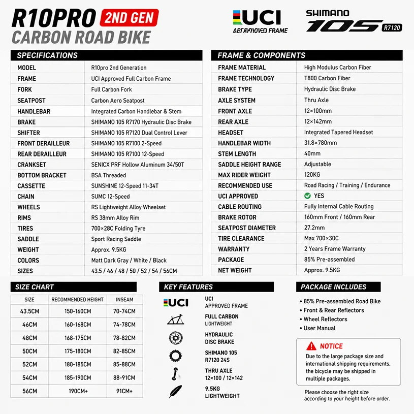 UCI 승인 R10pro 2세대 카본 로드 자전거 70 - Carbon Bike Frame 리뷰 및 가격