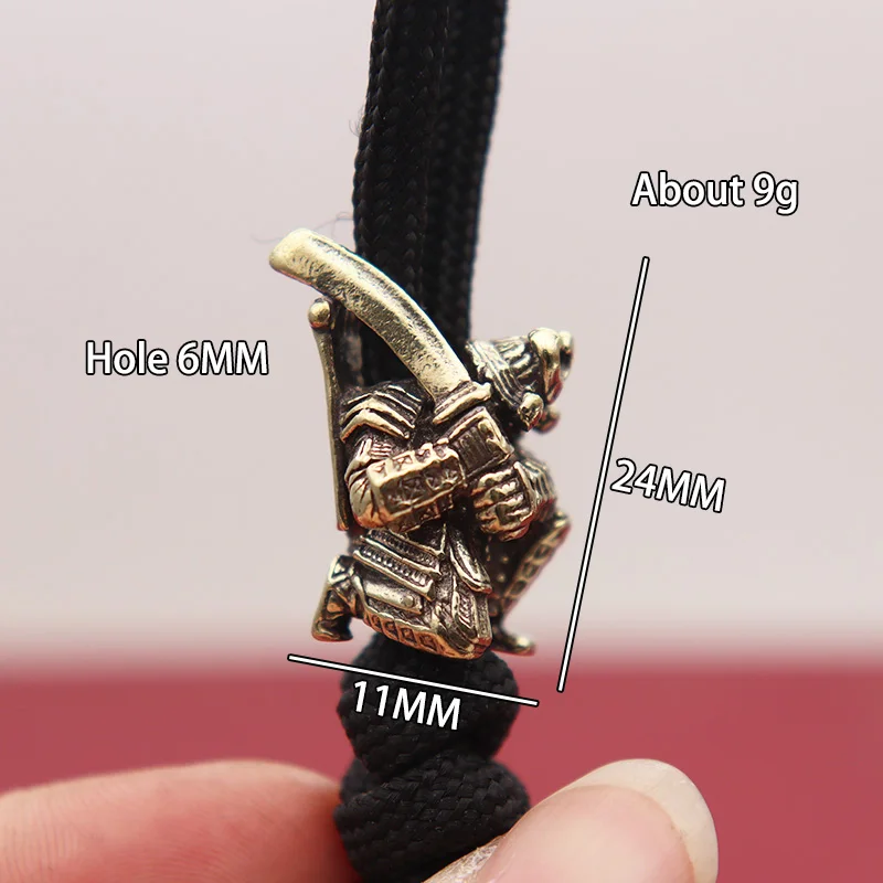 Japanese Broadsword Samurai EDC Knife Bead Brass Lanyard Pendant Outdoor Flashlight Woven Paracord DIY Bracelet Charms Accessory