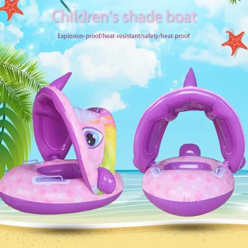 Baby Inflatable Pool Float with Detachable Canopy, Inflatable Swimming Kids Safety Bathing Summer Beach Water Toys