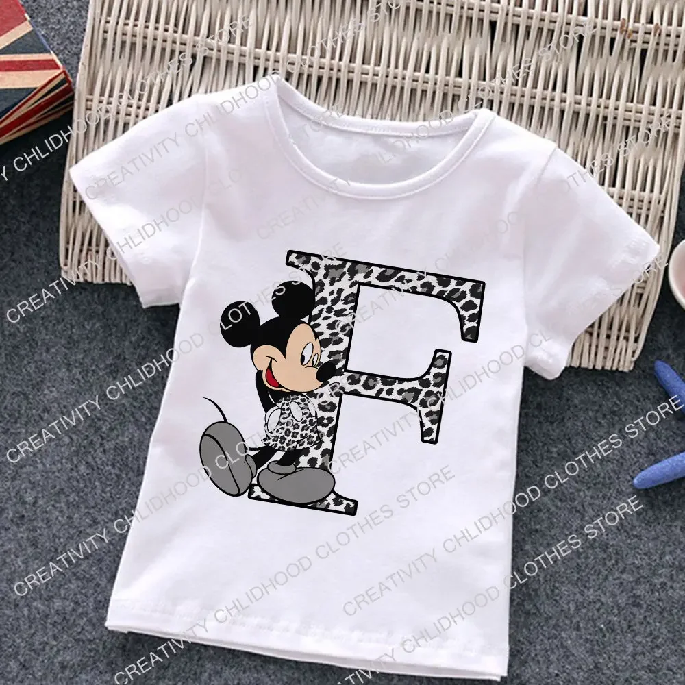 Mickey Mouse Children T-Shirt Letter A B C D Name Combination Tee Shirts Disney Cartoons Kawaii Kid Casual Clothes Girl Boy Tops