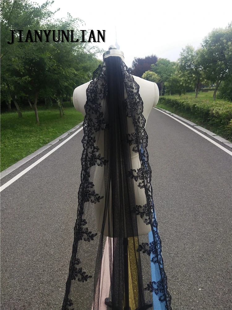 Customized New  Black 3M 4M Bling Sequins Lace Long Cathedral Wedding Veil Colorful Bridal Veil with Comb