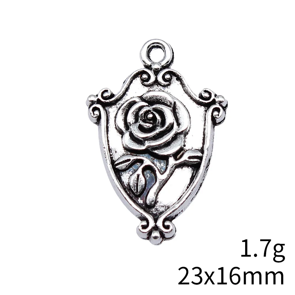 WYSIWYG 10pcs 23x16mm Antique Silver Color Gothic Style Rose Flower Charms Pendant For DIY Jewelry Making Jewelry Findings
